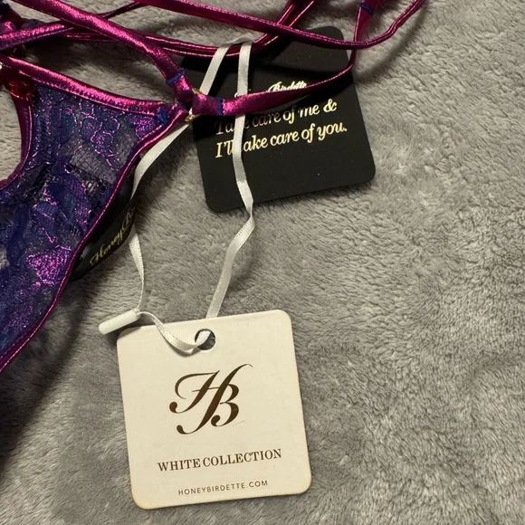 Honey Birdette Pink and Blue Lace Bra Set